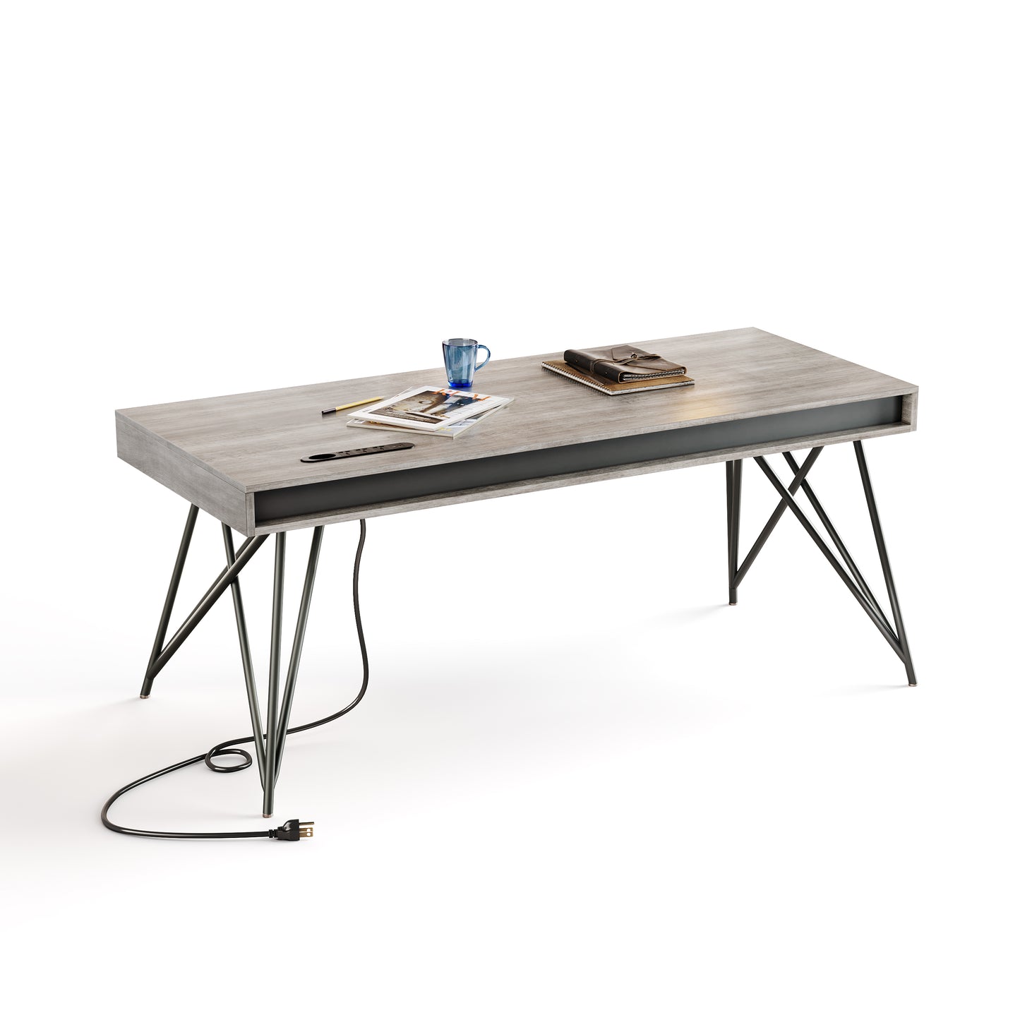 Desk with built-in power outlets